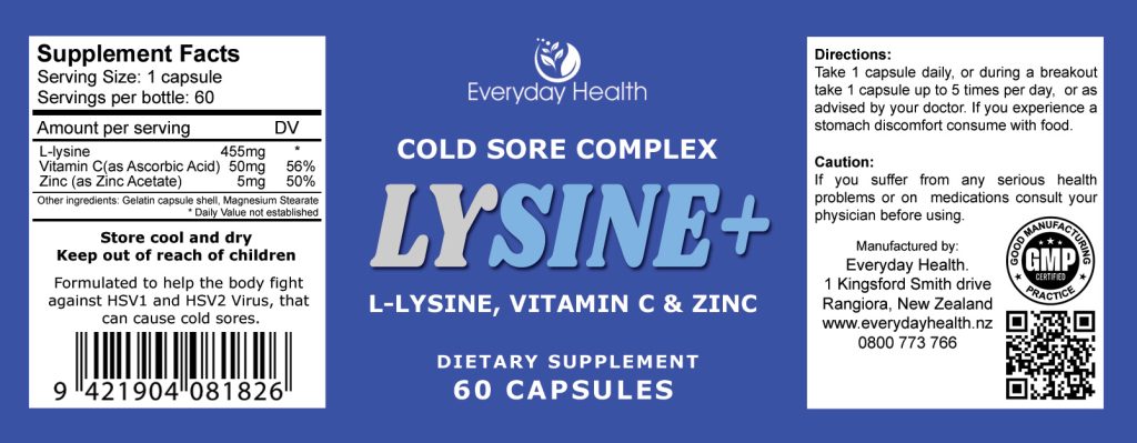 Lysine Cold Sore Complex - Immunity Support - 60 Caps - NZ Made
